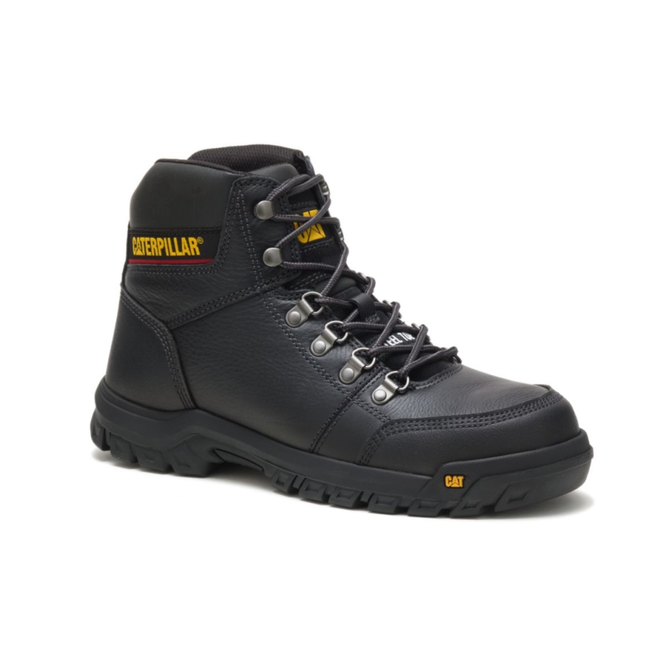 Black Men's Outline Steel Toe Work Boot Cat Footwear