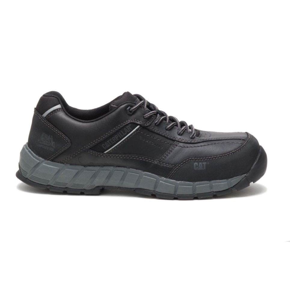 Black Men's Streamline Leather Composite Toe Work Shoe Cat Footwear