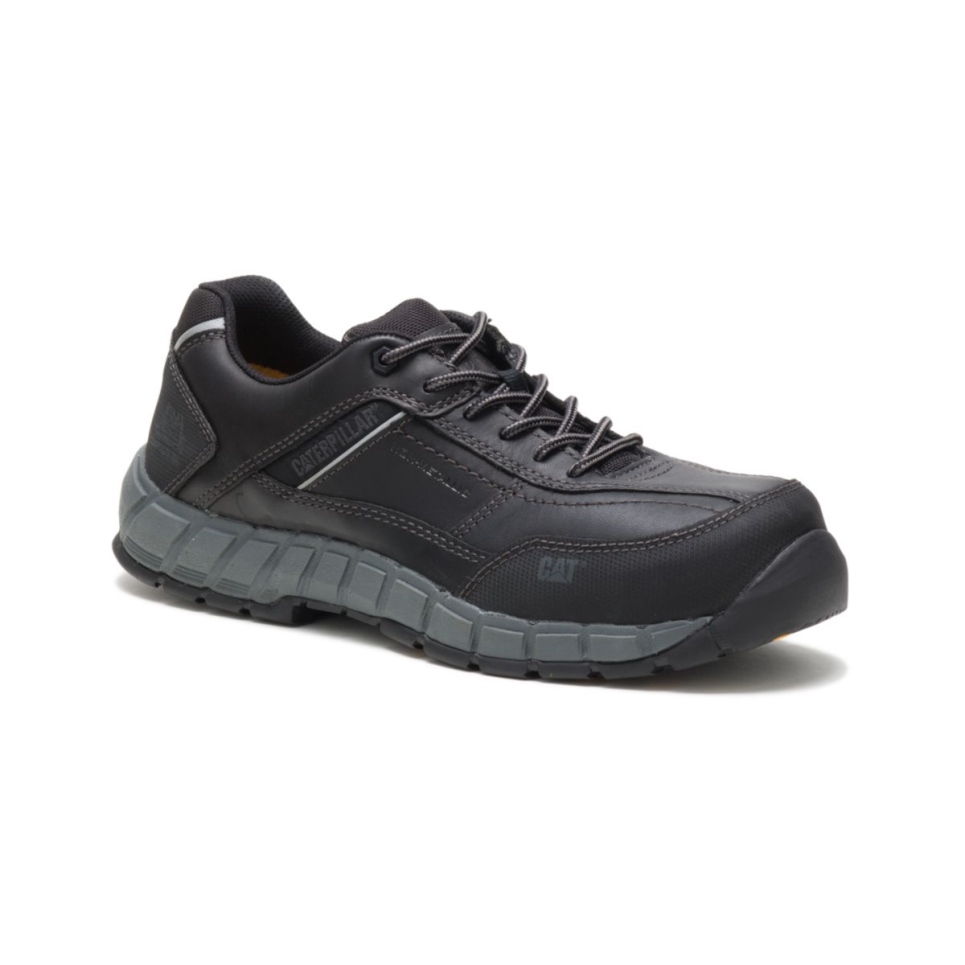 Black Men's Streamline Leather Composite Toe Work Shoe Cat Footwear
