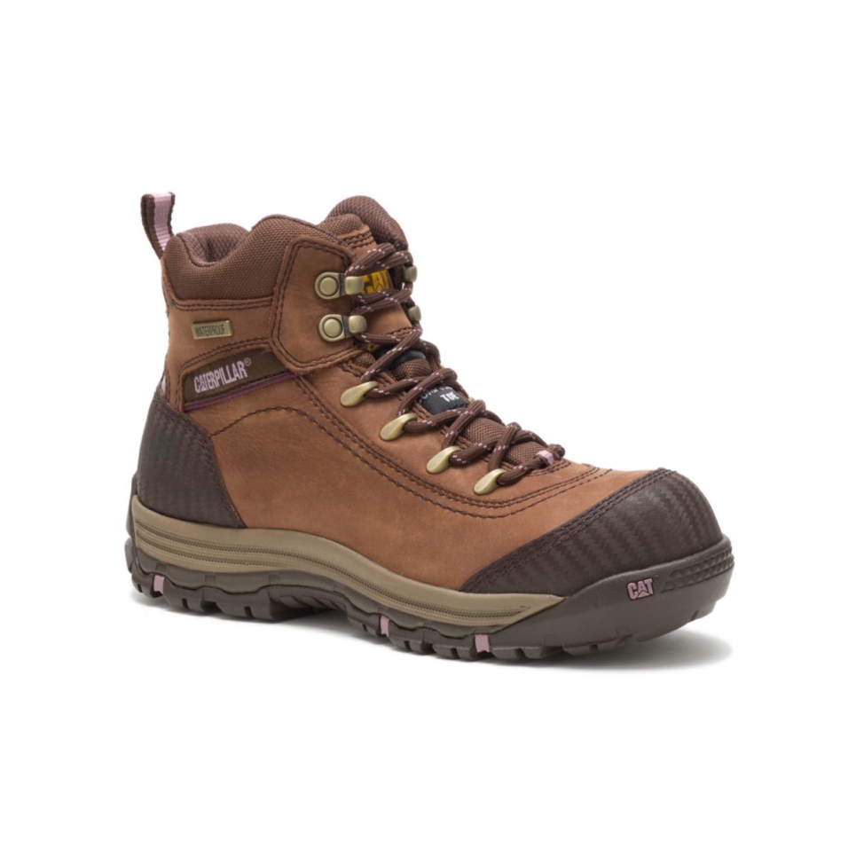 Brown Women's Ally Waterproof Composite Toe Work Boot Cat Footwear