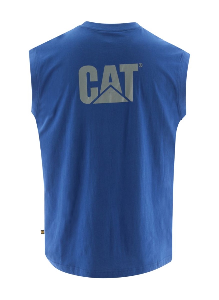Cat Footwear Bright Blue Men's Trademark Sleeveless Pocket Tee