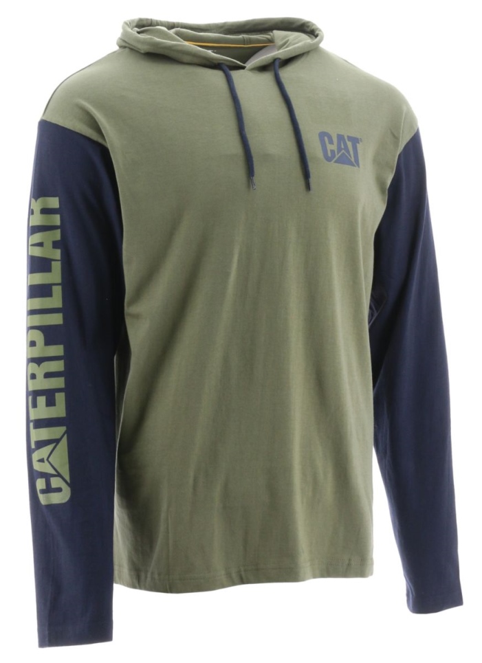 Cat Footwear Men's UPF Hooded Banner Long Sleeve Tee Green