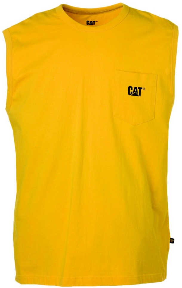Cat Footwear Yellow Men's Trademark Sleeveless Pocket Tee