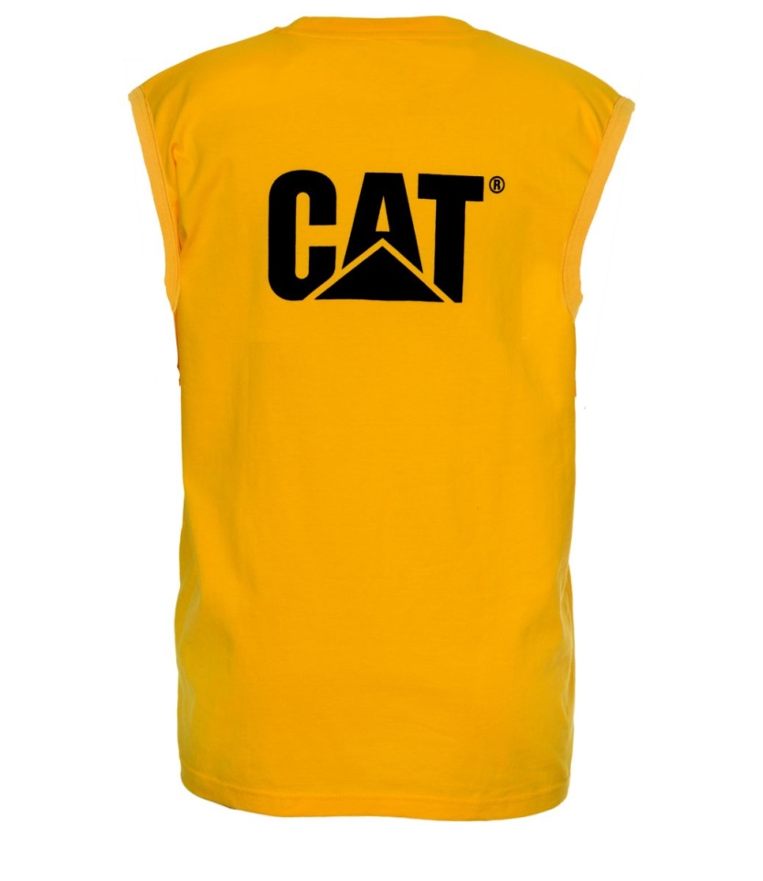 Cat Footwear Yellow Men's Trademark Sleeveless Pocket Tee
