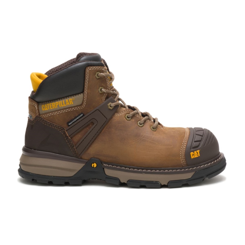 Dark Biege Men's Excavator Superlite Waterproof Toe Work Boot Cat Footwear