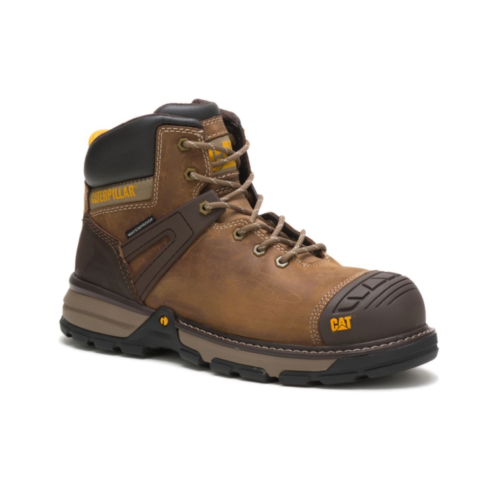 Dark Biege Men's Excavator Superlite Waterproof Toe Work Boot Cat Footwear