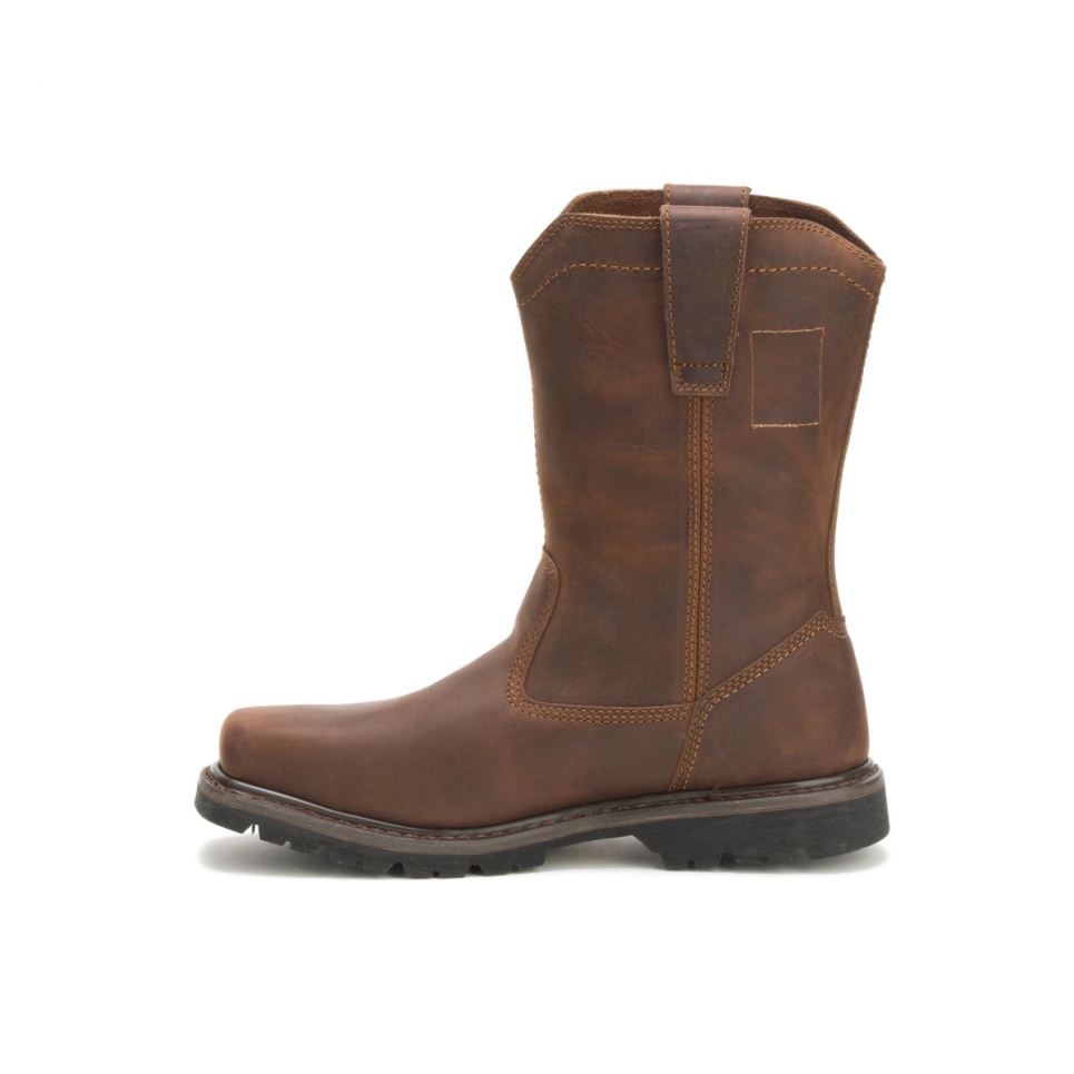 Dark Brown Men's Wellston Pull On Steel Toe Work Boot Cat Footwear