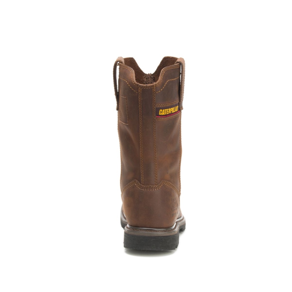 Dark Brown Men's Wellston Pull On Steel Toe Work Boot Cat Footwear