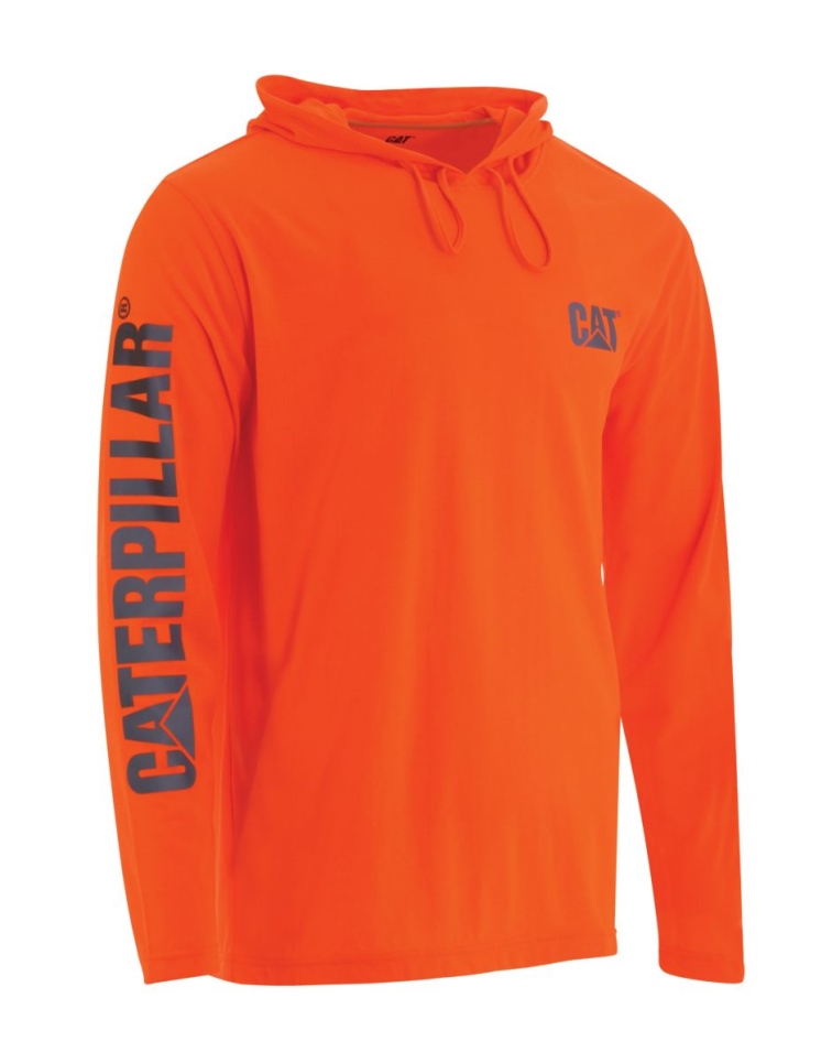 Orange Men's HiVis UPF Hooded Long Sleeve Tee Cat Footwear